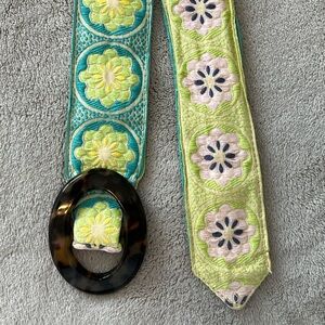 Hadley Pollet Reversible Floral Tapestry Belt Boho Cottagecore Tortoise Buckle